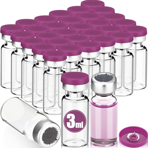 30 Pcs 3ml Sterile Vials Empty Vials for Injection, Purple Lid
