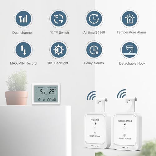 Termómetro de nevera digital con pantalla LCD de 3.7 pulgadas y selector de escala ℃/℉ 2