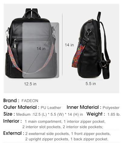 Image of FADEON Leather Backpack Purse for Women Designer Travel Backpack Purses PU Fashion Ladies Shoulder Bag with Tassel