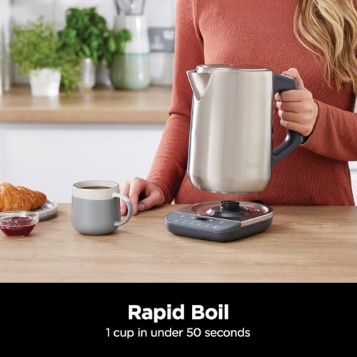 Ninja Perfect Temperature Kettle, 1.7L, with Temperature Control, LED Display, Easy to Use Kettle with Rapid Boil and Temperature Hold, Stone/Gold KT201UKSTGD