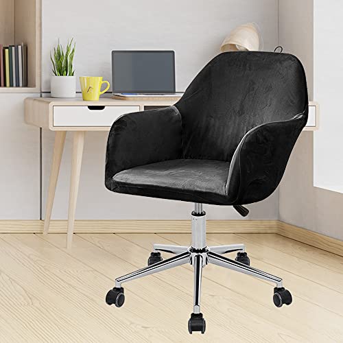 Itfro Set Of 1 Black Office Chair Cover Velvet Armchair Slipcover Wingback Chair Cover Curved Back Modern Accent Desk Chair Cover Stretch Computer Chair Seat Protector (Black, Set Of 1) #TOP1
