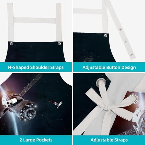 Tablier de cuisine imprimé navire spatial avec ses 4 broches - 4