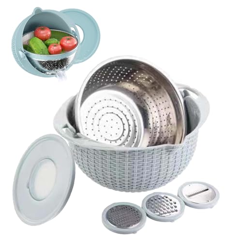 Colandre 4-1 avec bol mélangeur, ustensiles de cuisine pour laver, couper et pétrir, spinner à salade, passoire à pâtes, passoire à riz, purificateur de fruits, lavage de légumes, idéal pour les