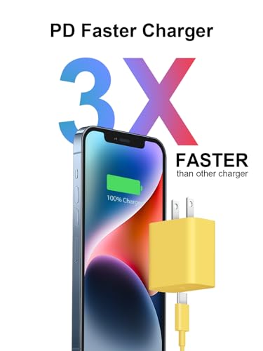 Image of Extra Long 10FT iPhone 14 13 12 Charger Fast Charging 20W PD USB C Wall Charger with Fast Charging Cable Compatible iPhone 14 /13 /12 /11 /Pro /Pro Max /Mini /Xs Max /XR /X, iPad - Yellow