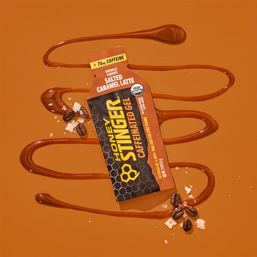 Image of Honey Stinger Organic Salted Caramel Energy Gel, Caffeinated & Gluten Free, for Exercise, Running and Performance, Sports Nutrition for Home & Gym, Pre and Mid Workout, 12 Pack, 13.2 Ounce | sports-nutrition-endurance-and-energy-gels-and-chews