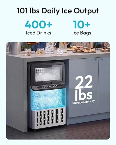 Image of EUHOMY Commercial Ice Maker Machine, 101lbs /24H, Stainless Steel Under Counter Ice Maker with 22lbs Storage, Self-Cleaning, Freestanding Ice Machine for Home /Bar /Cafe /Restaurant