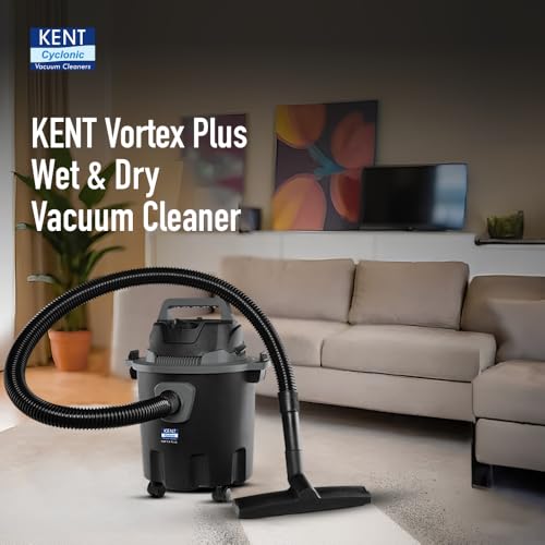 Image of KENT Vortex Plus Wet & Dry Vacuum Cleaner | Blower Function | 1200W Power & 12L Capacity | High Suction 17 kPa | Cyclone5 Technology | HEPA Filter | ABS Body & Rubberised Wheels | Black & Grey