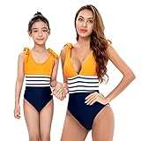 Badebekleidungsgurte für Mutter und Tochter, Damen Druck ärmelloser Anzug Eltern Kind Badeanzug Badeanzug High Neck Familie Set Bademode Einteiliger Mädchen Diverse Bikini