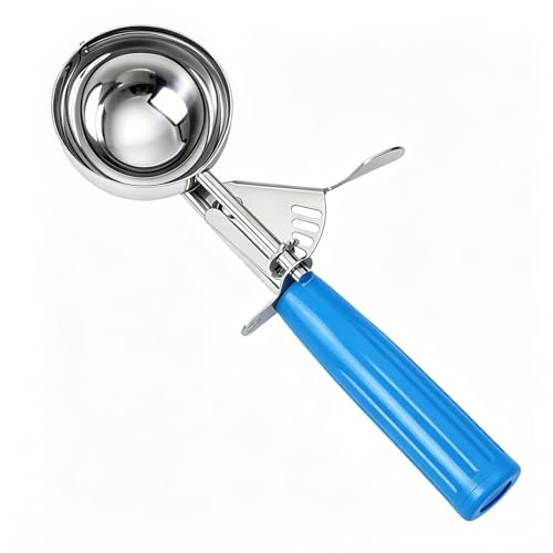 Fayomir 2 oz Scoop, Cookie Scoop for Baking, 2 oz Ice Cream Scoop with Trigger, #16 Disher, Portion Scoop, Blue Handle, Food Scoop for Ice Cream, Muffin, Cupcake Batter, Mashed Potato, Cookie Dough