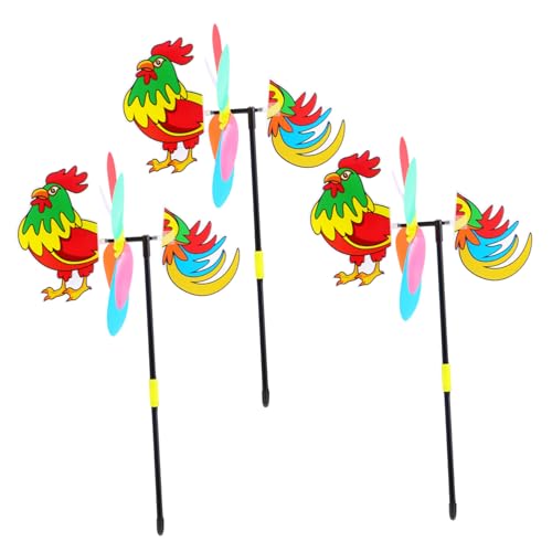 WEKAMOS 3 Stück 3D-hahn Gartenwindrad Aus Kunststoff Farbenfrohes Kinderspielzeug Für Garten Rasen Outdoor Dekoration Windrichtungsanzeiger
