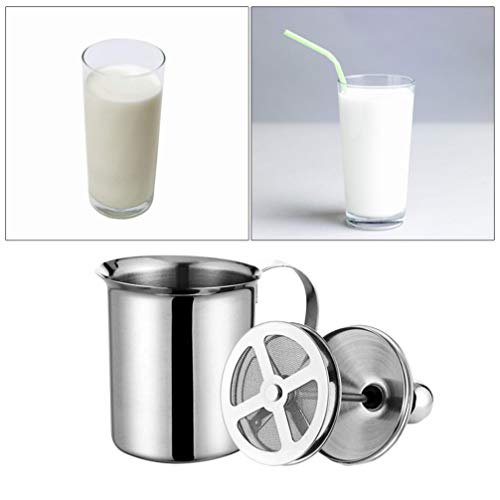 YARNOW – Jarra de espuma de café com leite, tampa, tela de filtro de camada dupla, aço inoxidável (4