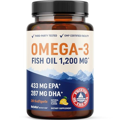 Triple Strength Omega 3 Fish Oil 1200 mg | EPA & DHA | Wild Caught, Sustainably Sourced Omega-3 Fatty Acids | Premium Burpless Fish Oil Supplements | Non-GMO, Third-Party Tested | 30 Softgels