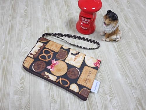 Image of Taianda Women Phone Wristlet Wallet Pouch (Cookie Pattern Black)