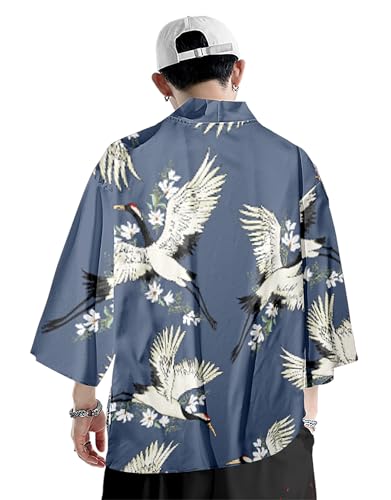 Image of DOVWOER Women's and Men Cardigan Jackets Japanese Kimono Casual Open Front Lightweight Coat
