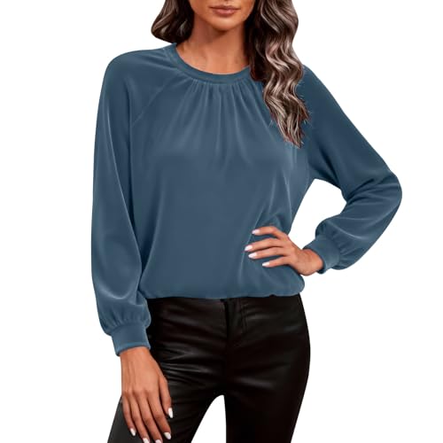 Velvet Tops Women UK Long Sleeve Elegant Sweatshirts Crew Neck Tunic Blouses Soft Comfy Loose Fit s Work Office Ladies Party Wedding Guest Clubwear Dressy Tee Shirts Christmas Cocktail Size 8-16 Blue