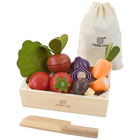 Little Log Wooden Toy Cutting Vegetables Kids Pretend Play Food Children Kitchen Accessories Cooking Set Gift for Boys Girls Cover