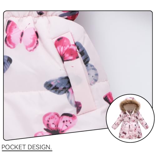 Girl Winter Dress Coats Faux Fur Hood Fleece Jacket Warm Waterproof Floral Parka4