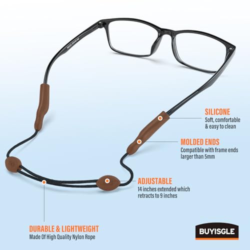 Image of Buyisgle Eye Glasses Holder Strap - Adjustable Sunglasses Straps Cords for Men Women - Eyeglass Holders Around Neck - Eyewear String Lanyard Retainer -2PCS(14in Brown