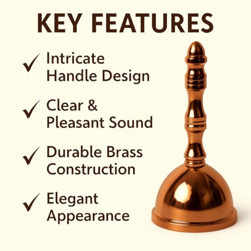 Image of Brass Hand Bell for Pooja (Aarti Tankori) - Traditional Ghanti for Mandir, Home & Office Temple | Pure Brass Prayer Bell for Aarti, Rituals & Decoration