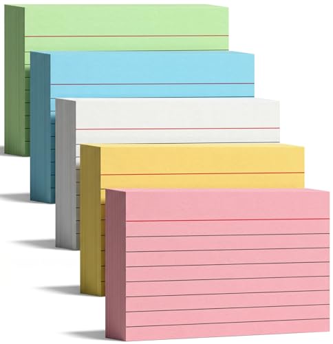 Koogel Karteikarten A8 1000er Set, Lernkarten in 5 Farben für Studium, Vokabeln, Abitur, TestDaF, Medizinstudium, 7,4 x 5,2 cm