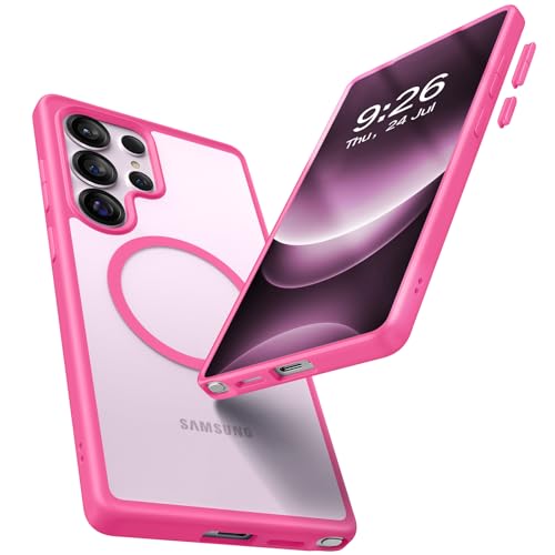 Maledan Magnetic for Samsung Galaxy S25 Ultra Case - Slim S25 Ultra Case [Military-Grade Protection] [Compatible with Magsafe] - Translucent Matte Back Protective S25 Phone Cases Cover for Women, Pink