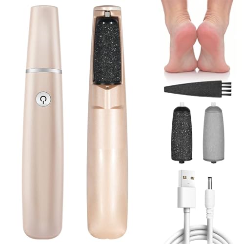 OSDUE Lima Eléctrica para Pies, Removedor de Callos Eléctrico con 2 Cabezales de Rodillo Extraíbles y 2 Velocidades Recargables para Archivadores de Pies Muerta Para Talones, Piel Seca y Muerta-Rosa