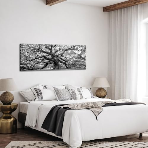 Image of OuElegent Black and White Angel Oak Tree Canvas Wall Art Charleston South Carolina Landscape Picture Artwork Framed Art For Home Living Room Bedroom Decor 20 inchx48 inch (Grey)