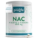 NAC n-acetil-cisteina 600mg 210 compresse PiùLife – n acetilcisteina 1 al giorno – NAC 600 Integratore Antiossidante, Sintesi del Glutatione, Proprietà Difese Immunitarie, Mucolitico Fluidificante