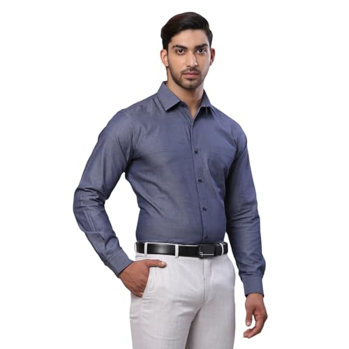 Image of Raymond Men Pure Cotton Slim Fit Solid Pattern Semi Cut Away Collar Formal Shirt