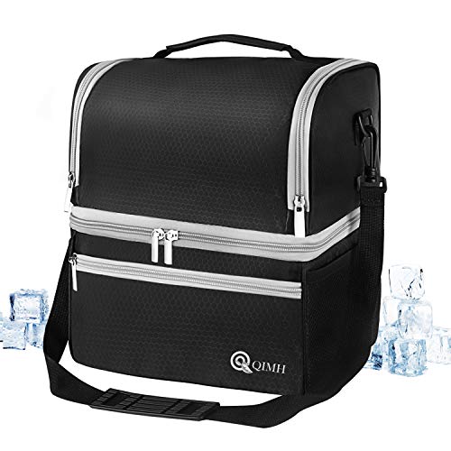 Qimh Insulated Lunch Cooler Bag, Large 15L (24-Can) Leakproof Lunch Cooling Box Double
