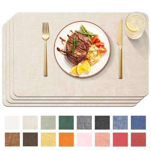 Maxpearl Faux Leather Placemats Set of 4, Easy to Clean, Beige