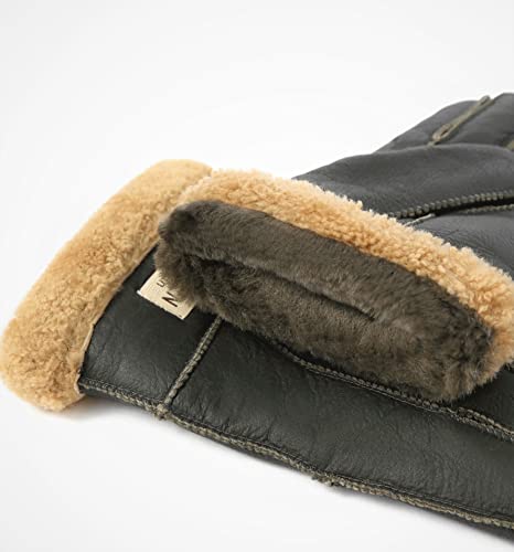 Yiseven Men's Winter Shearling Sheepskin Leather Gloves Lambskin Thick Fur Warm Wool Lined For Cold Weather Dress Driving Work New Year Gifts, Dried Moss Green Size Large #TOP4