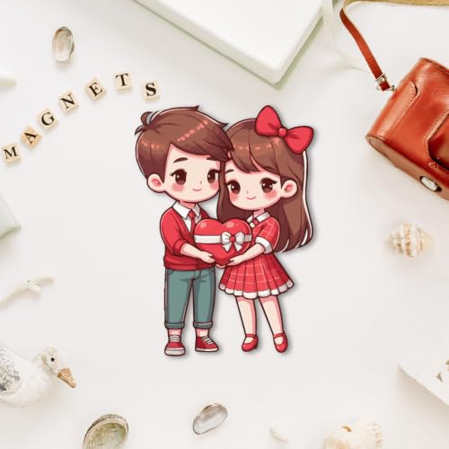 Image of Bhai Please Couple with Heart Theme Wooden Fridge Magnet - Couple Gift