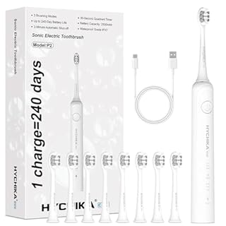 240 Days Battery Life Electric Toothbrush for Adults,8 Replacement Heads Rechargeable Battery Operated Toothbrush,3 Modes 2-Min Timer,IPX7 Waterproof,Gift for Family,White