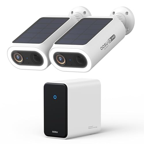 AOSU 4K Security Cameras Wireless Outdoor, 2-Cam Kit with aosuCortex AI, Solar-Powered System, Behavior Detection & Face Recognition, Expandable to 16TB, No Monthly Fee