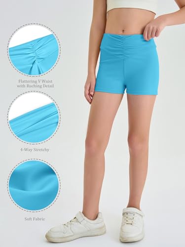 Haloumoning Girls Athletic Ruched V-Waist Shorts - Kids Dance, Yoga, Gymnastics Active Shorts - Black4