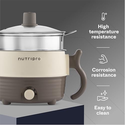 Image of Nutripro Multipurpose Cook Kettle With 1.5L Stainless Steel Inner Pot, Steel (Cream & Brown, 600W)