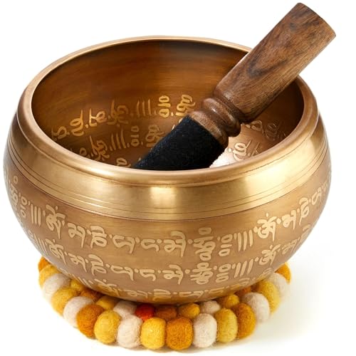 XXL Klangschale 800g - 15cm. Große Tibetische Klangschalen Set mit Klöppel und Klangschalenkissen in Loktapapier Geschenk-Box. Singing Bowl aus Tibet