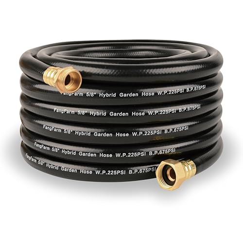 Hybrid Garden Hose 50FT - 5/8" Heavy Duty Flexible Rubber Hose with GHT Brass Fittings - UV-Resistant Leak-proof Ideal for Lawn & Outdoor Use