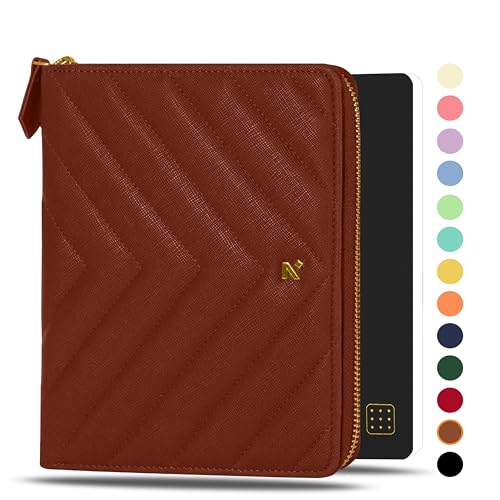 - Custodia per notebook B6 con Compendium + Dotgrid Journal ecopelle + passante per penna 2 scomparti anteriori 1 posteriore 6 per carte di credito - marrone