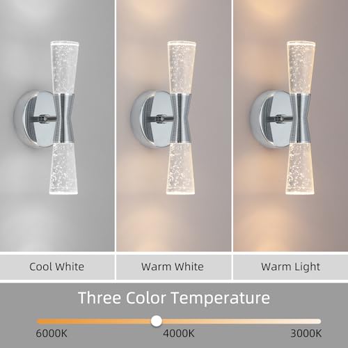 Image of JoollySun Crystal Wall Sconces Indoor: Dimmable 3-Color (3000K-6000K) LED Bathroom Lighting for Hallway Bedroom