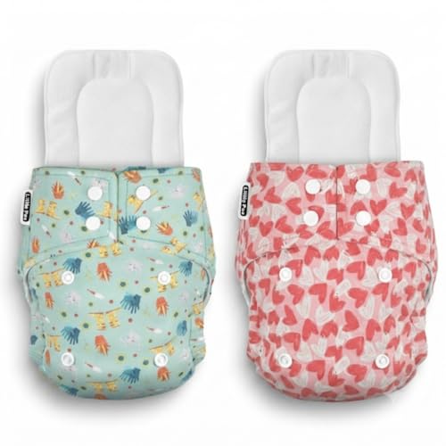 Image of Little Pea Adjustable Cloth Diaper for Babies (3 Months-3 Years) | Leak-Proof, Washable & Reusable | Includes 2 Diaper + 2 Absorbent Pad | Free Size (5-18 kg) | Pack of 2