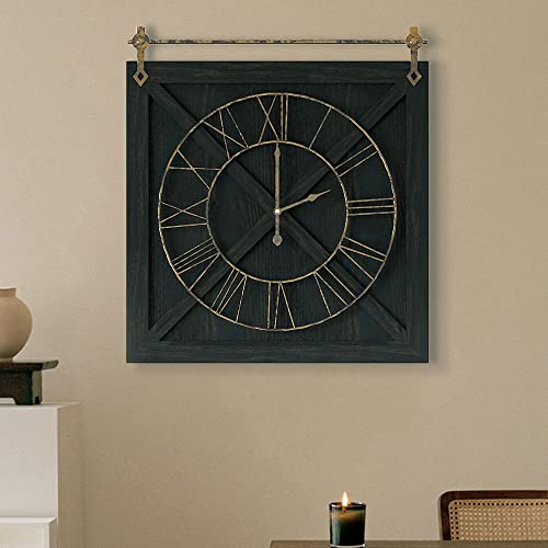 1St Owned Large Farmhouse Rustic Wall Clock Vintage Aesthetic Square Wood Decorative Clock For Living Room,Bedroom, Kitchen,Farmstead Barn Door Wall Clock #TOP4