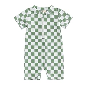 Baby Boy Girl Swimsuit Toddler Checkered Print Half Zip One Piece Bathing Suit Swimsuit Rash Guard Surfing Suit