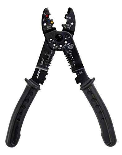 Ares 21002-9-Inch Wire Stripper, Crimper, And Cutter Electrical Multi-Tool - Crimp Insulated, Non-Insulated And Ignition Terminals - Strip And Cut 8-22 Awg Stranded And 10-24 Awg Solid Wire #TOP6