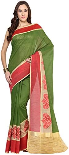 Bottle Green Cotton Ghicha Saree With Resham Work