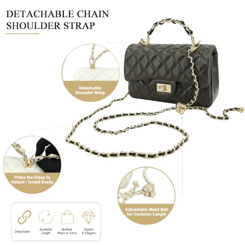 Image of M-ioi-M Small Quilted Crossbody Bags for Women,Leather Shoulder Bag with Gold Chain Strap,Metal Top Handle Flap Evening Purse