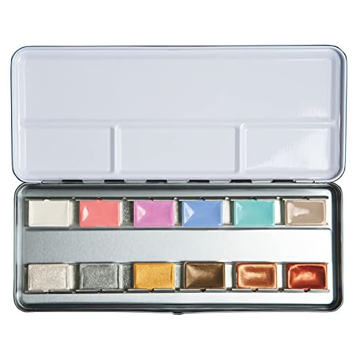 White Nights - Juego de acuarelas para artistas rusos, 12 colores metálicos y pastel, en caja de metal, alto brillo y luminosidad