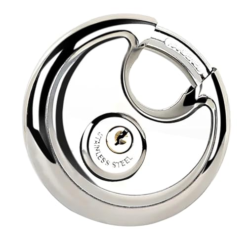 Disc Locks Heavy Duty Steel Keyed Padlock Disc Storage Locks Stainless Steel Disc Padlock with Key for Storage Unit Trailer Sheds Garages