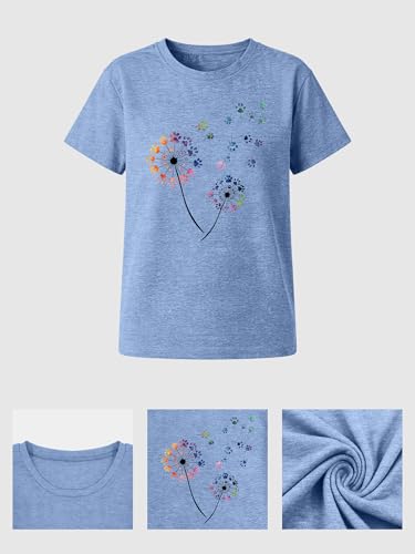 Image of Anbech Womens Dandelion Graphic T-Shirts Teen Girls Cute Sunflower Print Casual Tee Tops
